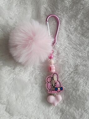 BT21 BTS Pink Pom Pom Cooky Bunny Keychain Charm